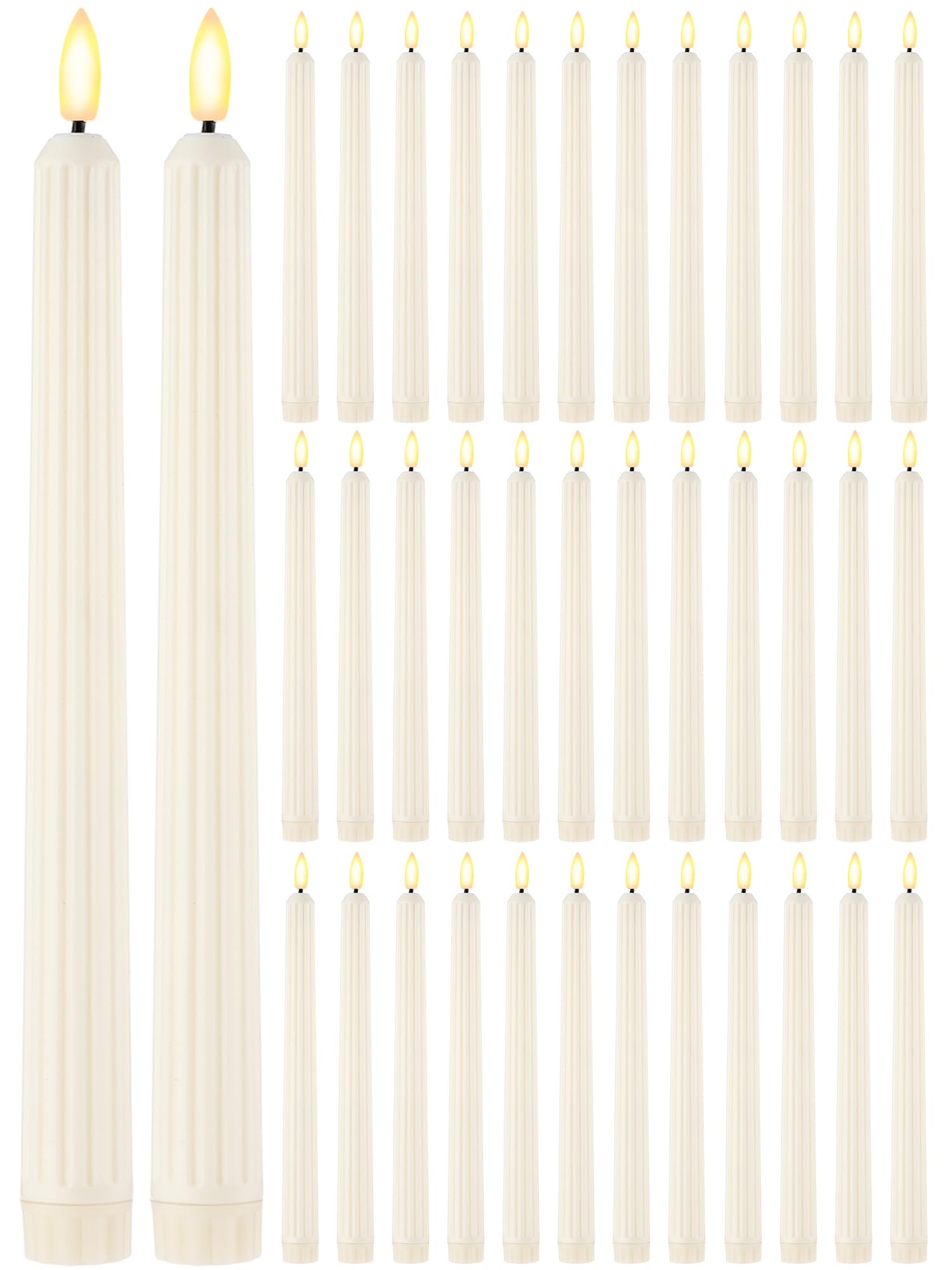 Treela 36 candele coniche senza fiamma, 28 cm, tremolanti LED finte, alimentate a batteria, elettriche, per Natale, Halloween, compleanno, festa di nozze (bianco avorio, colonna romana)