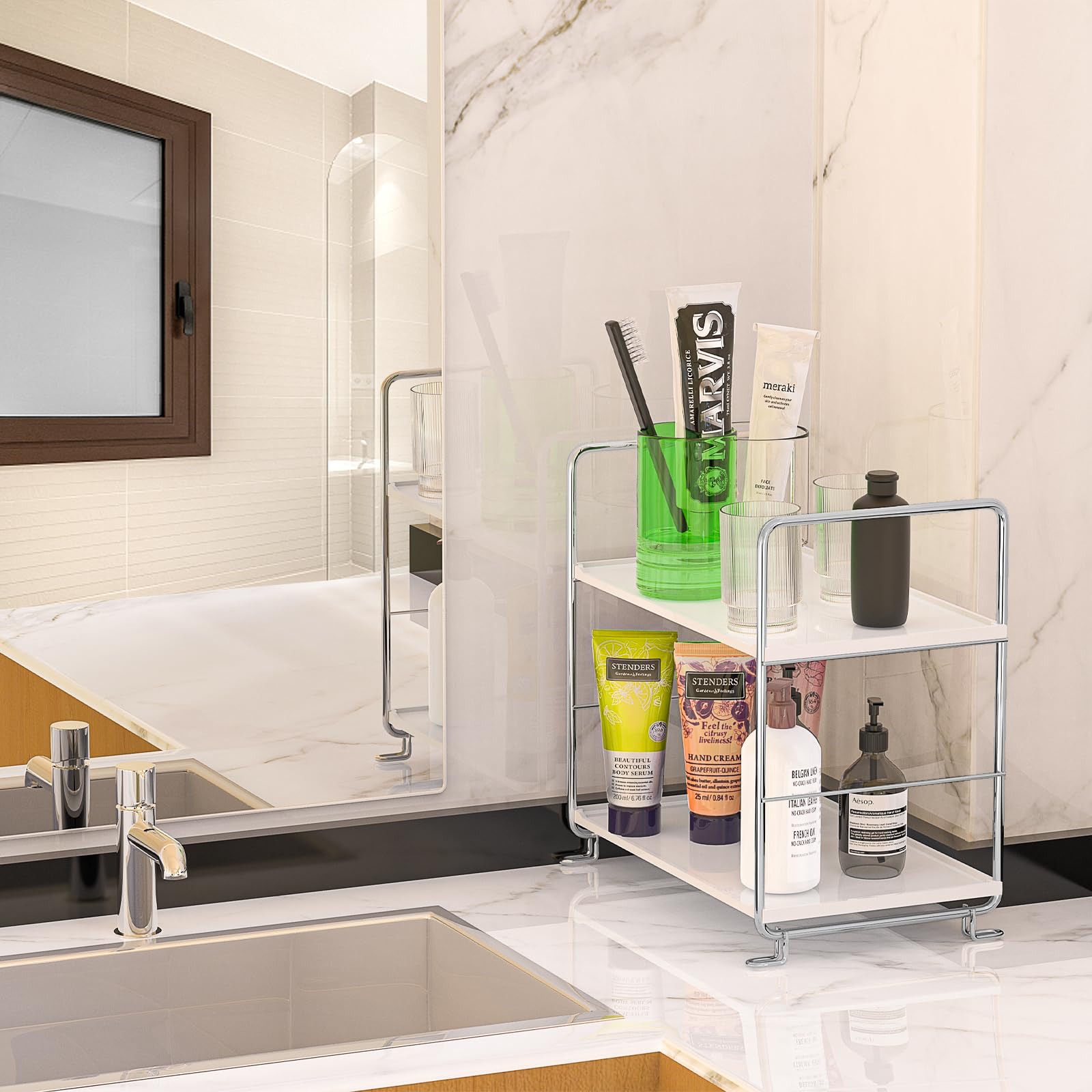 NAROSEBE Rangement Sous Évier 2 Niveaux - Organisateur Extensible Pour Cuisine Et Salle De Bain