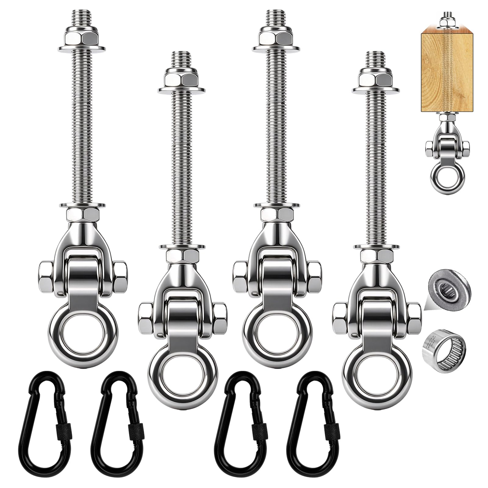Dakzhou 4pcs M10 Swing Hanger Bearing, 297mm Heavy Duty Hammock Hook