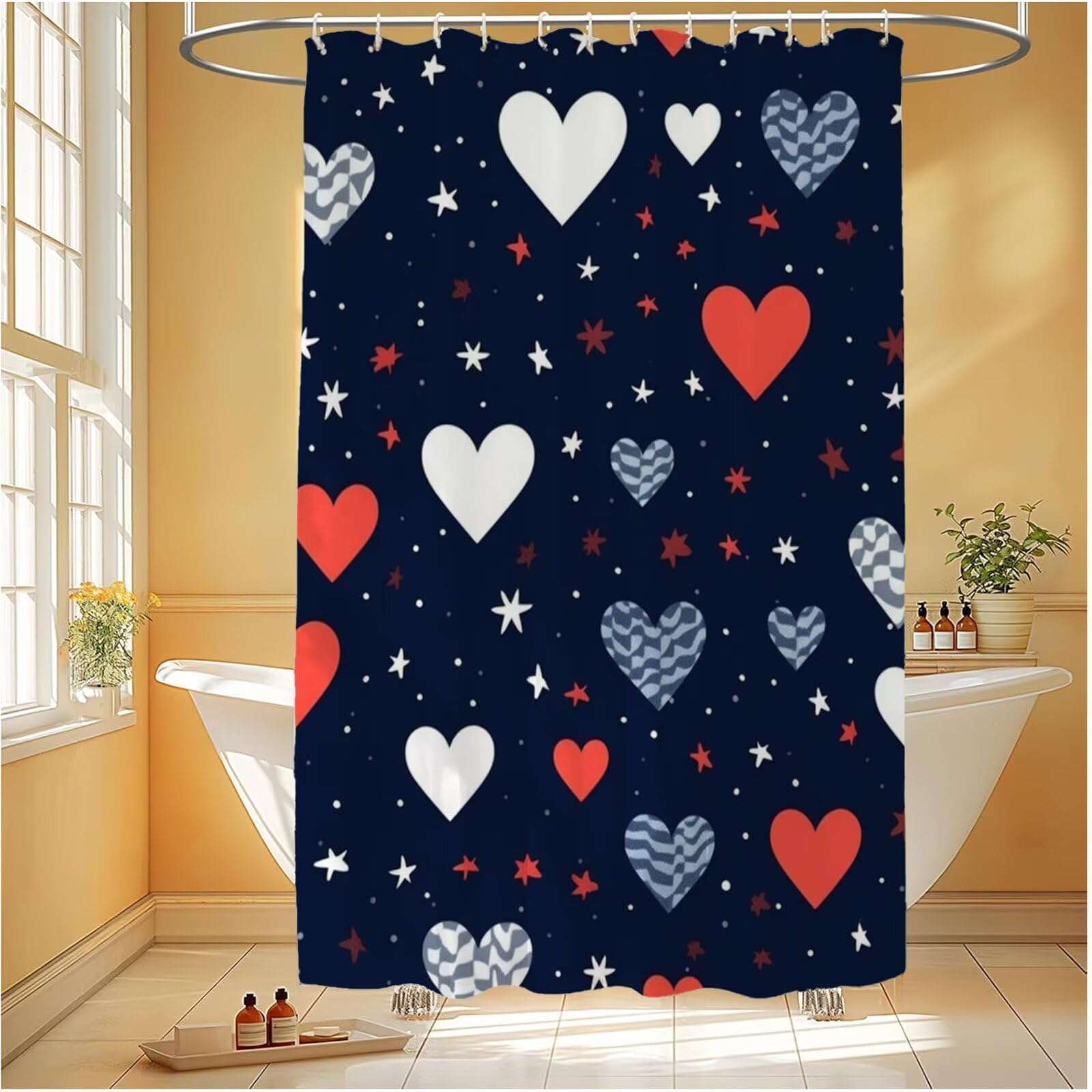 Rideau de douche bleu marine 165x180 cm en polyester imperméable lavable avec 12 crochets Amour 6H