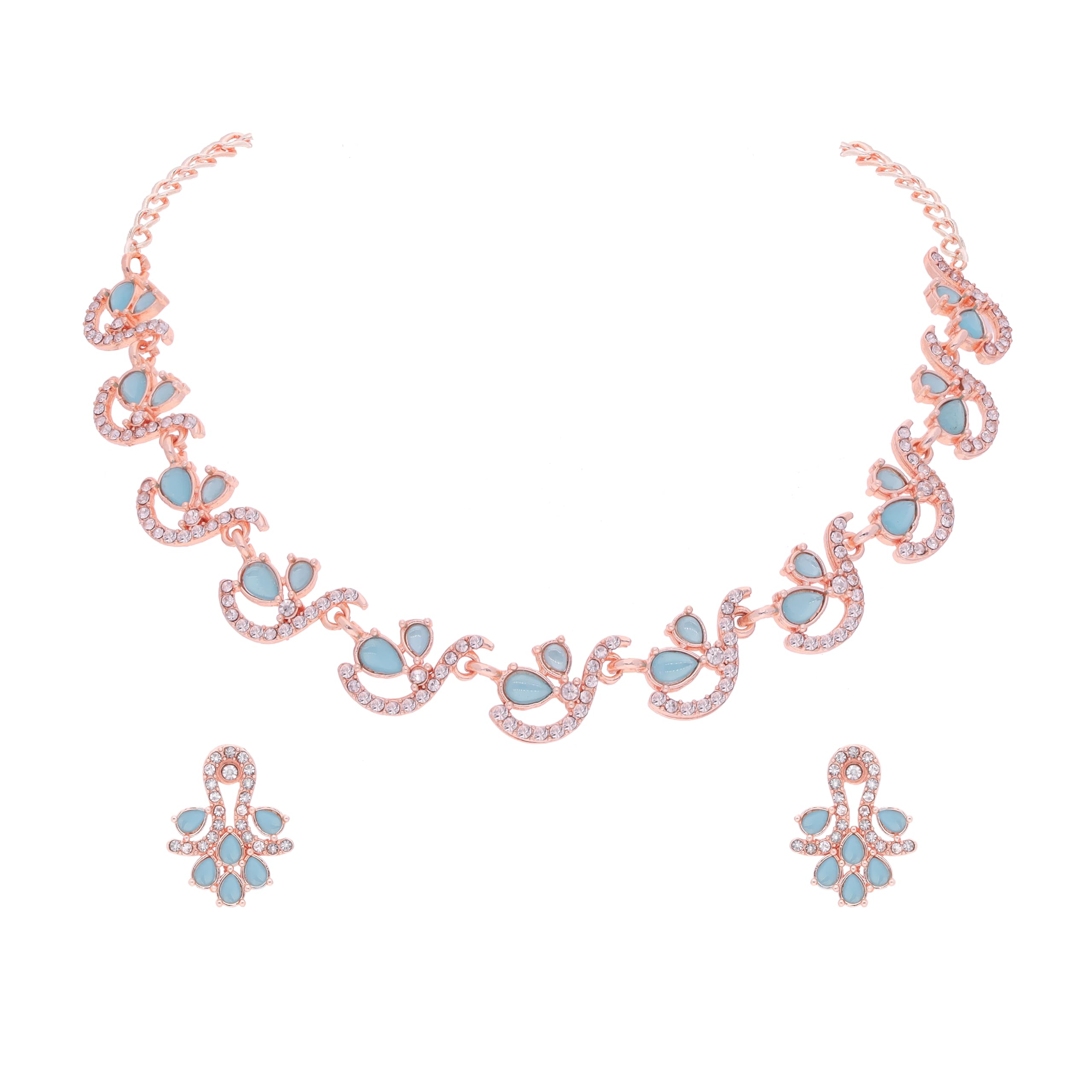 Brado Jewellery Rosegold Polished Artificial Stone Studded Choker Necklace Jewelry set with 1 Pair of Matching Earring for Women and Girls (RG - Skyblue) (B0CPC28KLG) Amazon Price History, Amazon Price Tracker