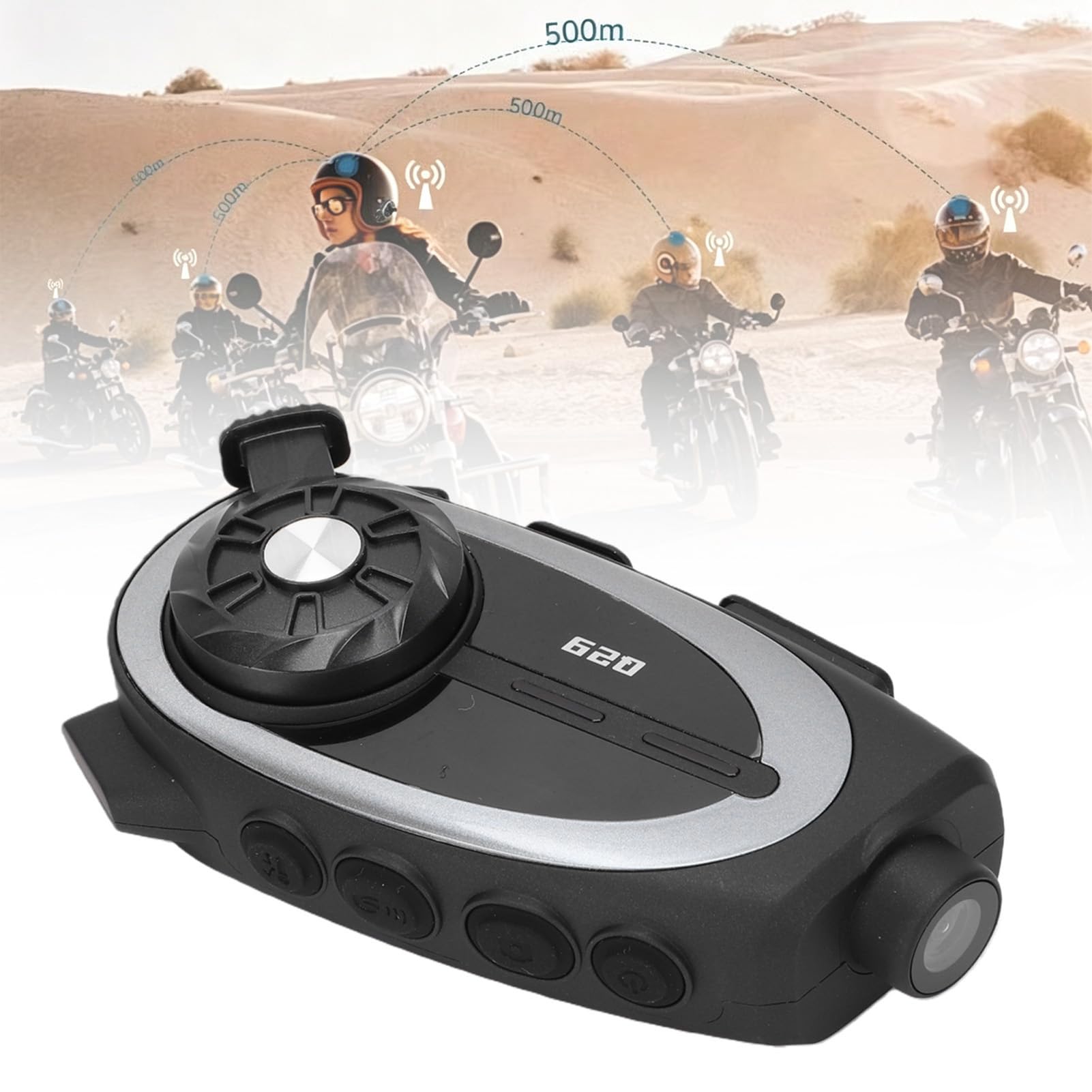 Auricolare Bluetooth per Casco con Fotocamera, Auricolare per Moto con Cancellazione del Rumore per Registrazione Ad Alta Definizione, Impermeabile IPX6, Ricarica Rapida di Tipo C
