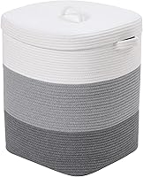 Vista 11 de Cesta de almacenamiento rectangular extragrande de 22 x 14 x 18 pulgadas con tapa, cesta de almacenamiento grande de cuerda de algodón, cesta