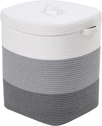 Miniatura 38 de Cesta de almacenamiento rectangular extragrande de 22 x 14 x 18 pulgadas con tapa, cesta de almacenamiento grande de cuerda de algodón, cesta