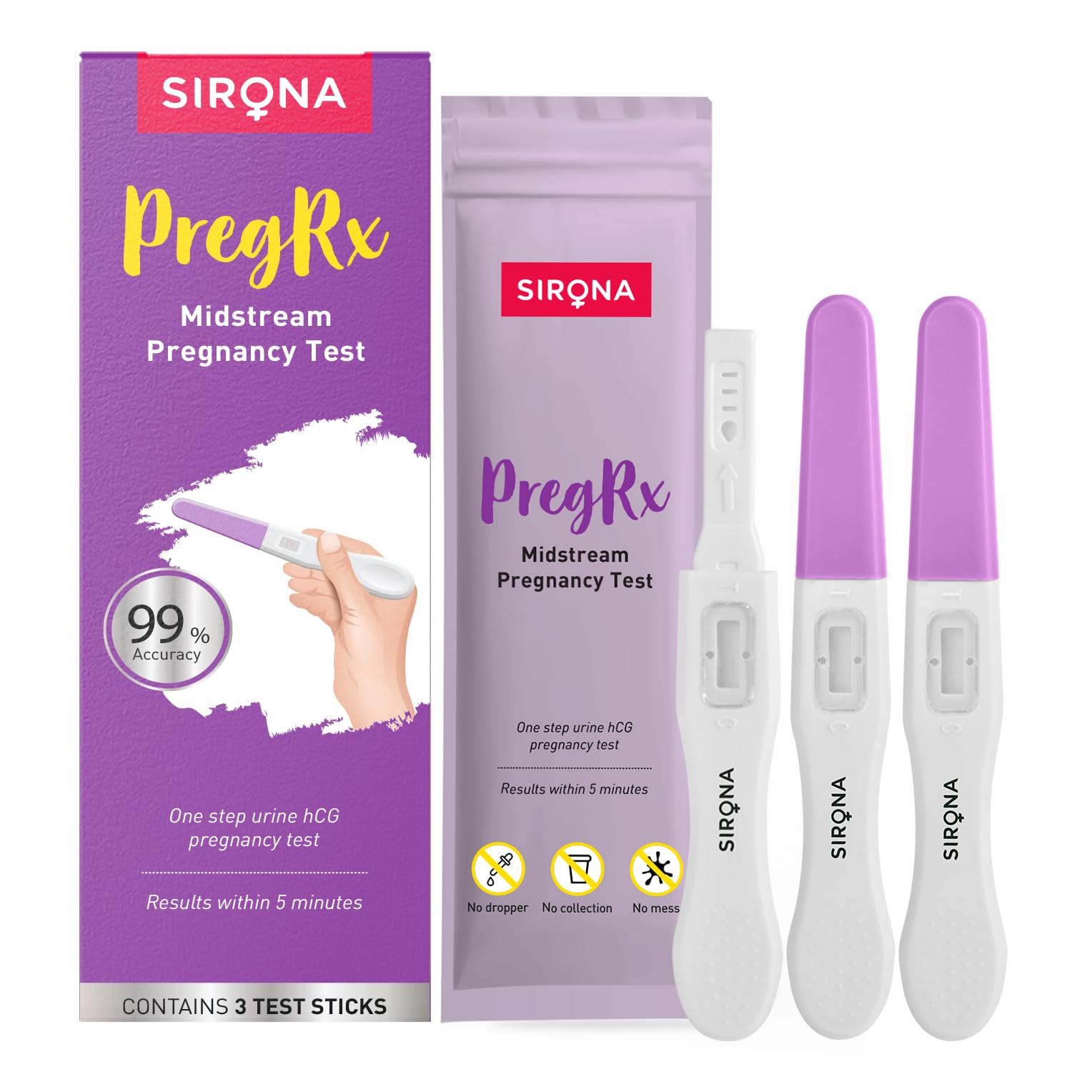 Sirona PregRx Midstream Urine HCG Pregnancy Test Kit Device - Pack of 3 (B0C1YG4RZ2) Amazon Price History, Amazon Price Tracker