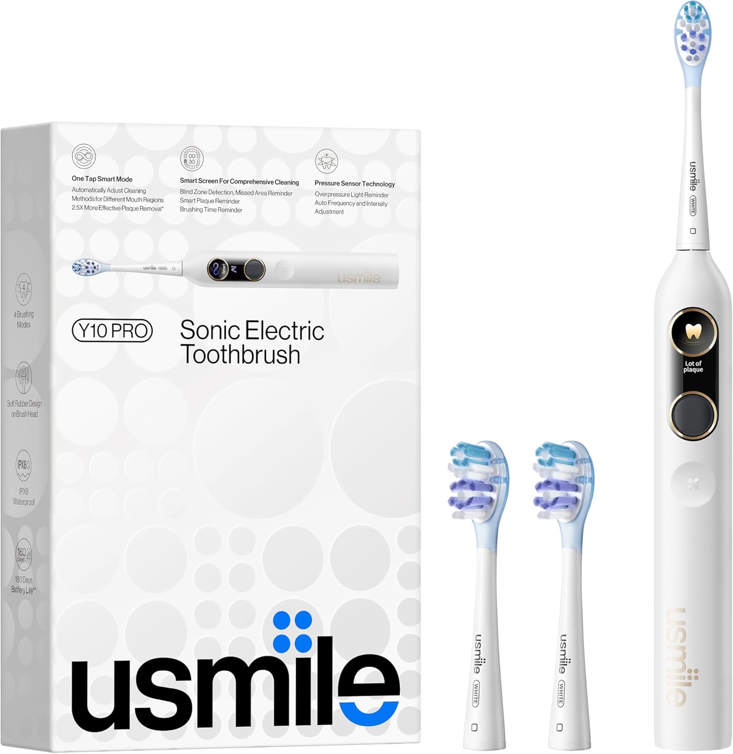 【5-in-1 Bundle】 usmile C10 Portable Water Flosser Blue, Y10 PRO Smart Electric Toothbrush White, S-Type Nozzles, Replacement Brush Heads & Travel Case – Complete Oral Care Set for Home & Travel