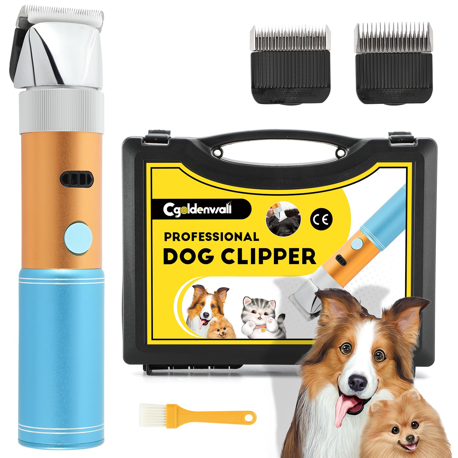 CGOLDENWALL 400W Cortapelo para Perros Gatos Mascotas Profesional Batería Recargable con Cabezal de Corte Extraíble de 3mm + 6mm - 5h en Espera - Bajo Ruido Menos de 50db