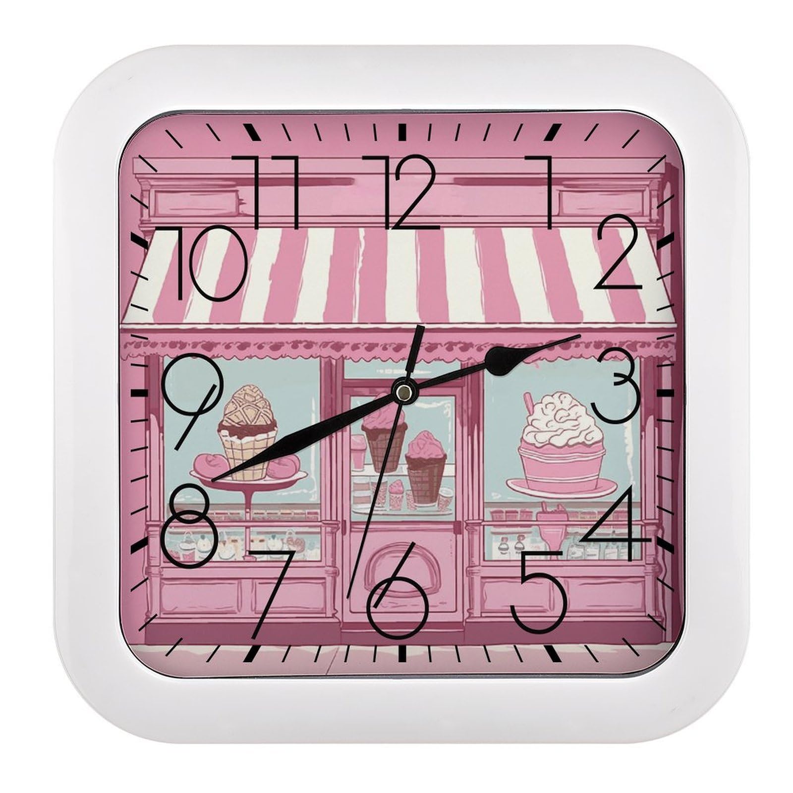 Horloge murale à piles silencieuse carrée rose MUSM salon