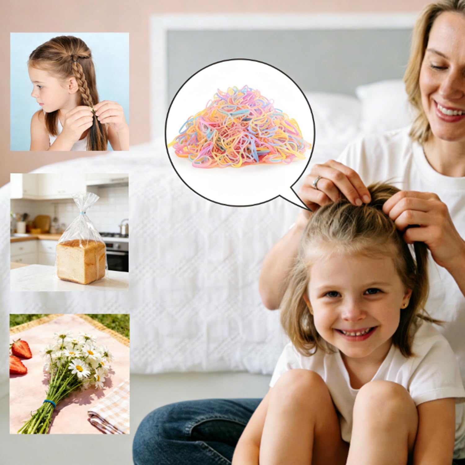 1200 Piezas Mini Gomas de Pelo, Coletero Elástico Bandas Suaves Multicolor, Para Niños, Cintas de Trenzado, Trenzas, Peinado de Boda y Más — view 6