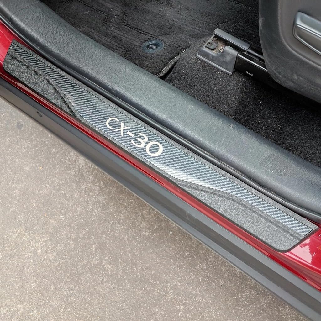 Car Door sill Scuff Protector for Mazda CX-30 CX30 2020-2024 Accessories, Parts Door Sill Cover Scuff Plate Strip Guard Protection（Carbon Fiber Texture）