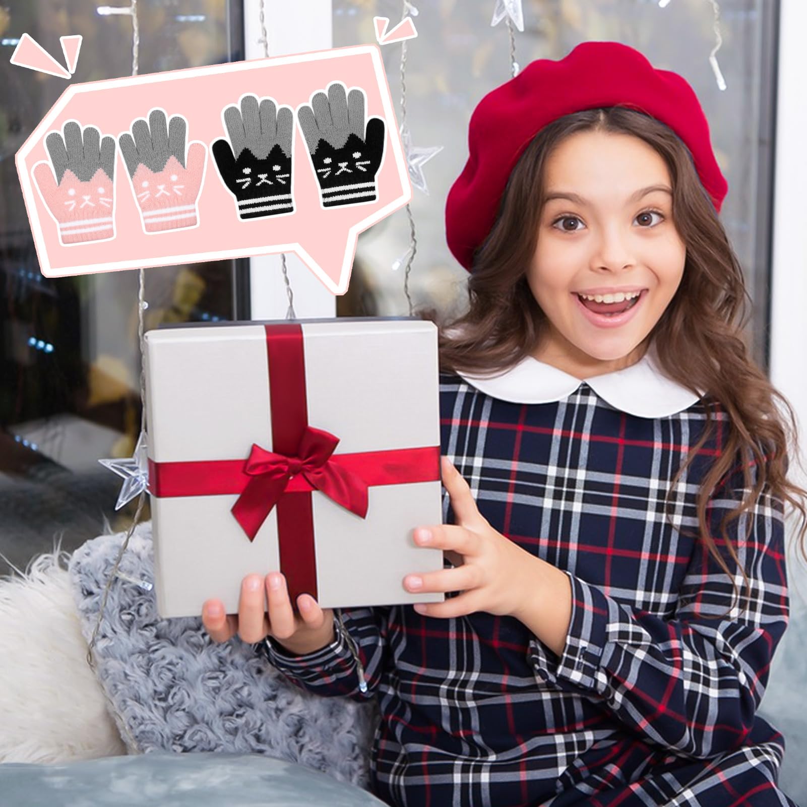 Becellen 2 Pares Guantes Invierno Niñas, Lindos Térmicos Guantes Dedo Completo Mágicos Guantes para Niños Uso Diario