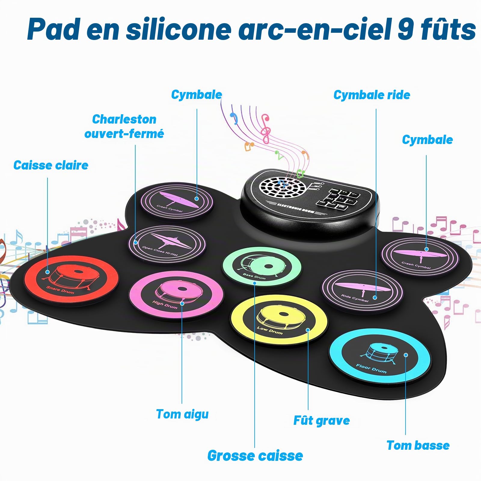Anpro Batterie électronique avec Peau de Tambour de Couleur,Ensemble de Pratique de Batterie kit de Batterie électrique Portable,Convient aux Enfants, Adolescents, Adultes et débutants