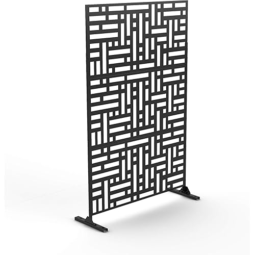 NeuType Decorative Privacy Screen Outdoor Divider with Stand, Featuring Precise Laser Cut,Metal Material,Black