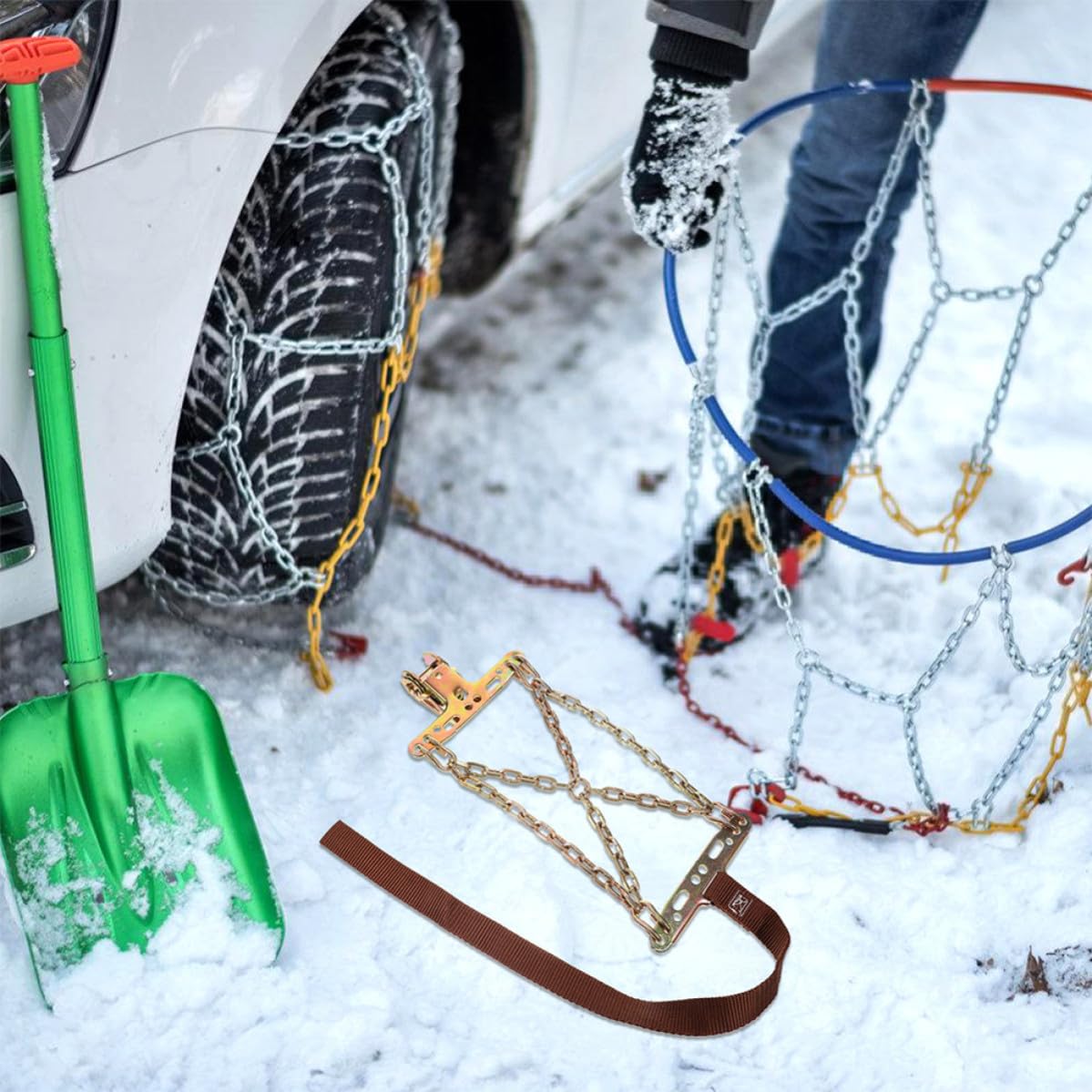 Cadenas de Nieve Antideslizantes de Acero Reforzado 2 Piezas para Coche Instalación Fácil para Terrenos Desafiantes y Nieve