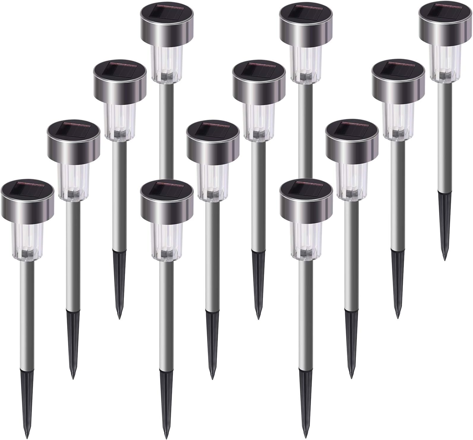 SUNNEST Solar Lights Outdoor Christmas, 12Pack Stainless Steel Outdoor Solar Lights - Waterproof, LED Landscape Lighting Solar Powered Outdoor Lights Solar Garden Lights for Pathway Patio Yard