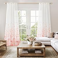 Vista 5 de MIULEE Cortinas texturizadas de lino semitraslúcidas con estampado rosa de 96 pulgadas de largo, juego de 2 paneles para dormitorio, sala de estar
