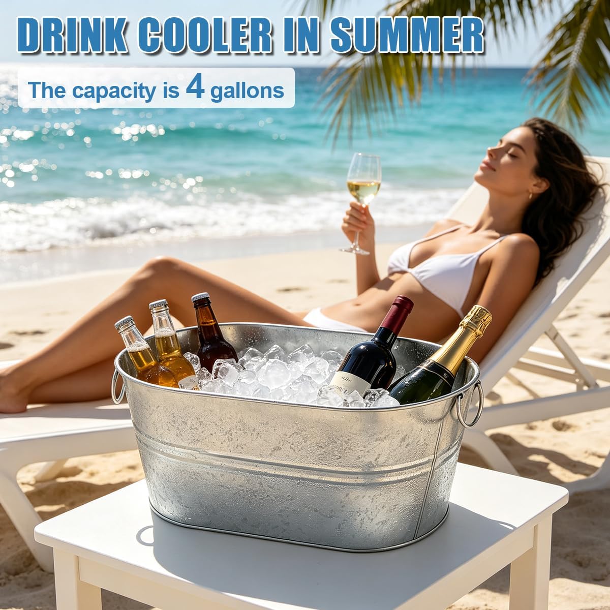 OBTANIM 4 Pack 4 Gallon Galvanized Ice Buckets Metal Champagne Drink Cooler Ice Beverage Tub with Carry Handles for Beer Cocktails Wine Home Parties Bar Cooling Supplies (Silvery)