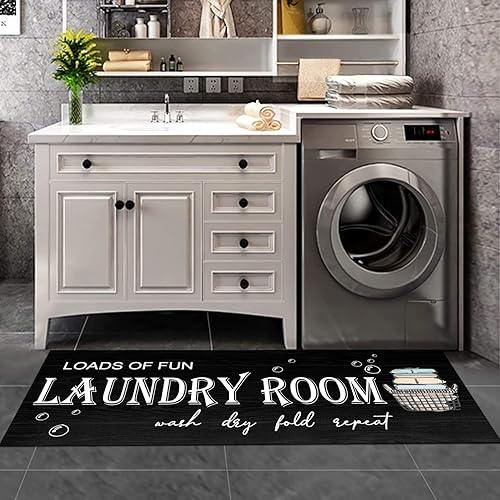 Miniatura 8 de Alfombra antideslizante para lavandería, decoración de lavandería, alfombra lavable para lavandería, baño, cocina, 17 x 47 pulgadas, azul