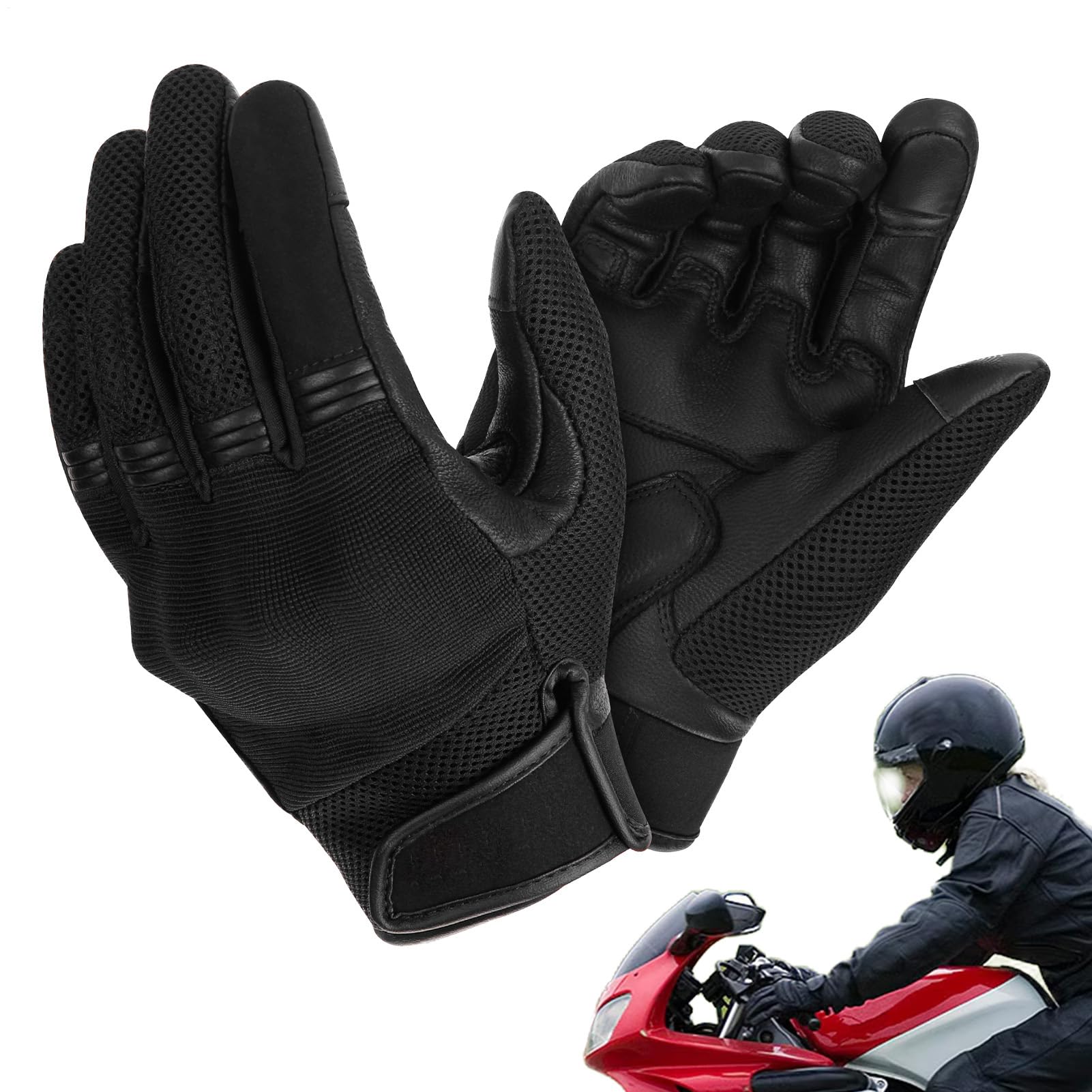 Genérico Guantes de Moto Táctiles y con amortiguación | Dedos completos Transpirable para escalada, navegación, carreras en carretera, deportes al aire libre, accesorios unisex,