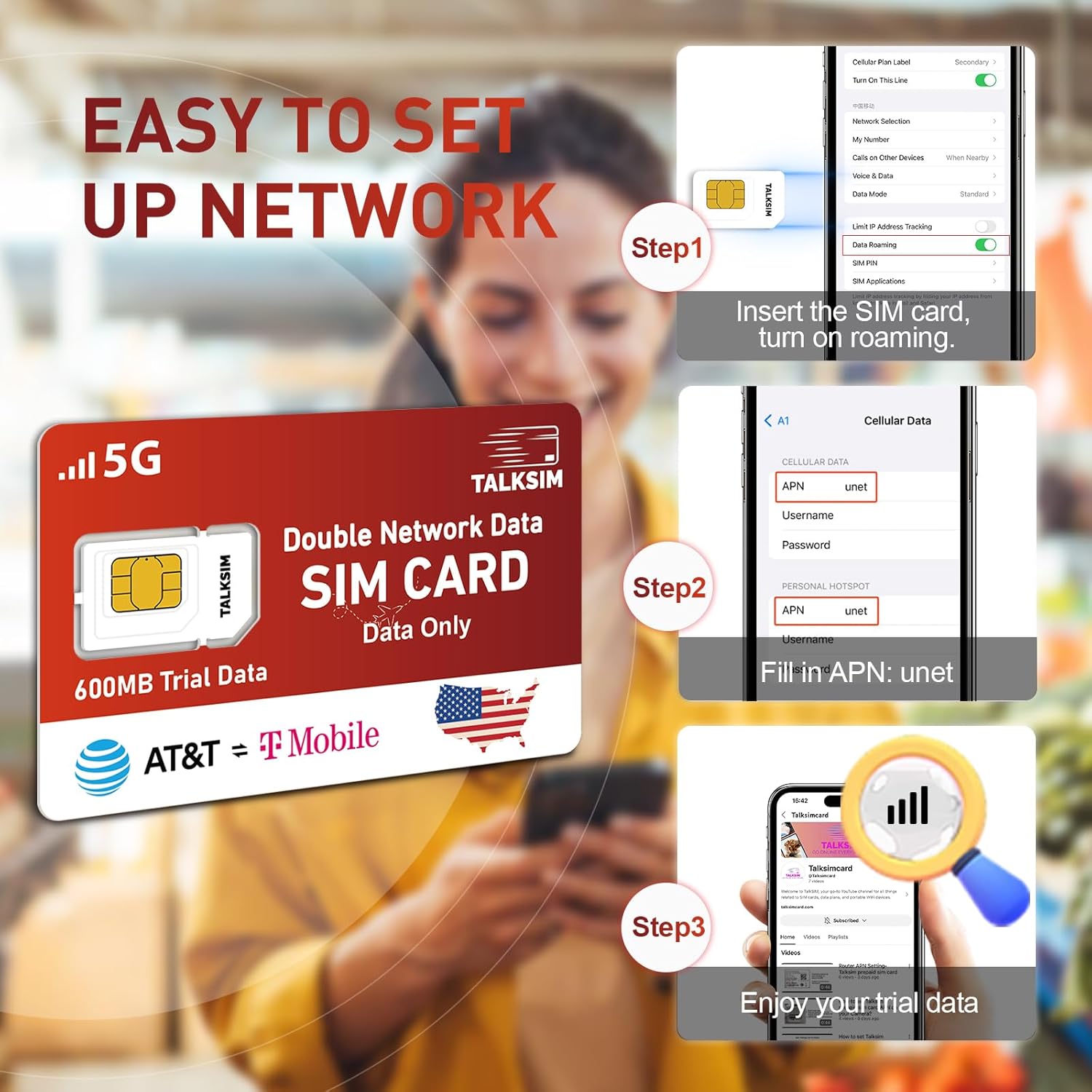 USA Prepaid Data only SIM Card for AT&T/T-Mobile (5G/4G LTE) – Ideal for Cell Phone Security, Hunting Trail Camera, GPS Tracker