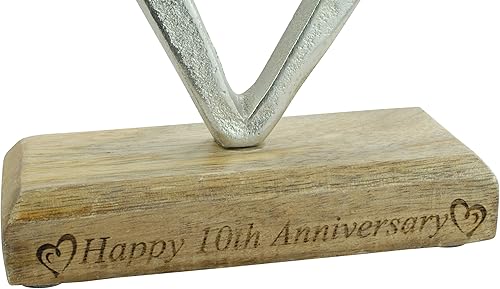 Miniatura 2 de Decoración rústica del corazón del metal del 10 aniversario - Decoración independiente de aluminio y madera (hssanni-10)