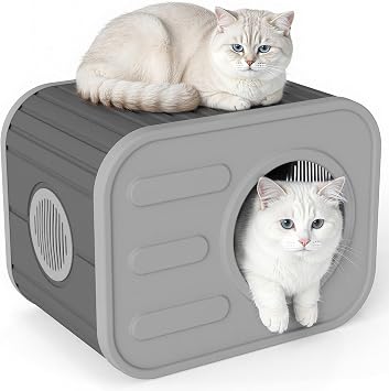 Multifunctional Cat House, Enclosed Cat Shelter with Top Lounging Space & Ventilation Black