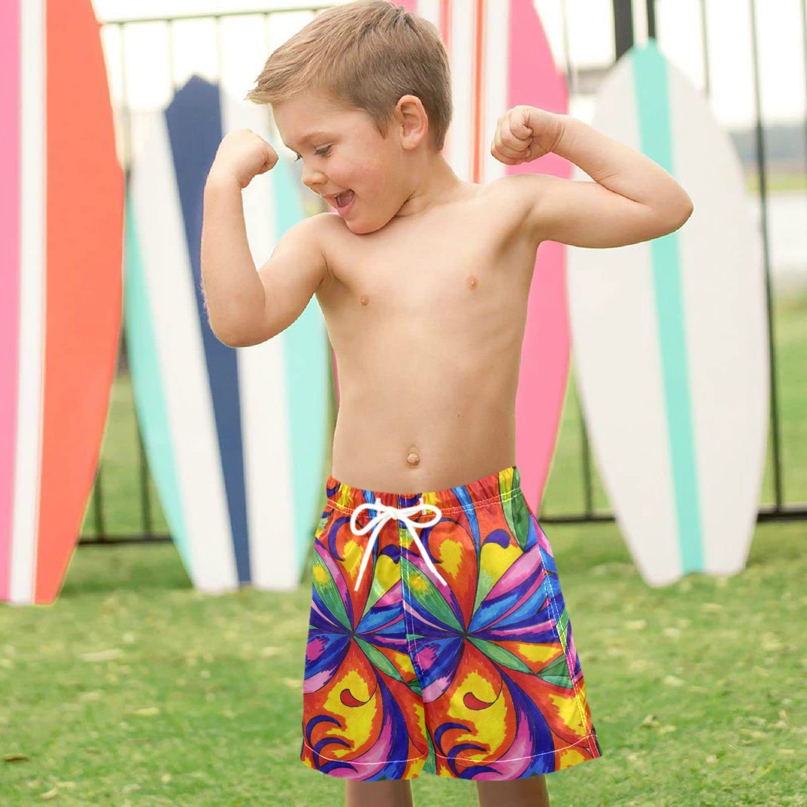 visesunny Boys Swim Trunks Toddler Swim Shorts Colorful Mandala Little Boys Bathing Suit Swimsuit Toddler Boy Swimwear