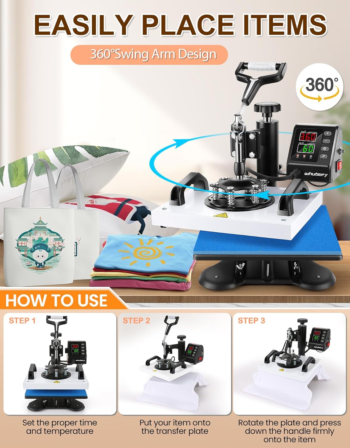12" x 10" Heat Press Machine for T-Shirt, Shirt Press Machine for Sublimation T-Shirts Pillow Bag Garments Photo Slate Ceramic Frame,Swing Away Sublimation Heat Press Printer for Heat Transfer Vinyl