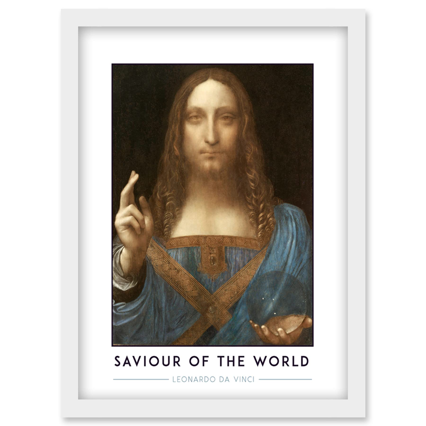 Wee Blue Coo Leonardo Da Vinci Saviour Of The World Salvator Mundi Painting Artwork Framed Wall Art Print A4