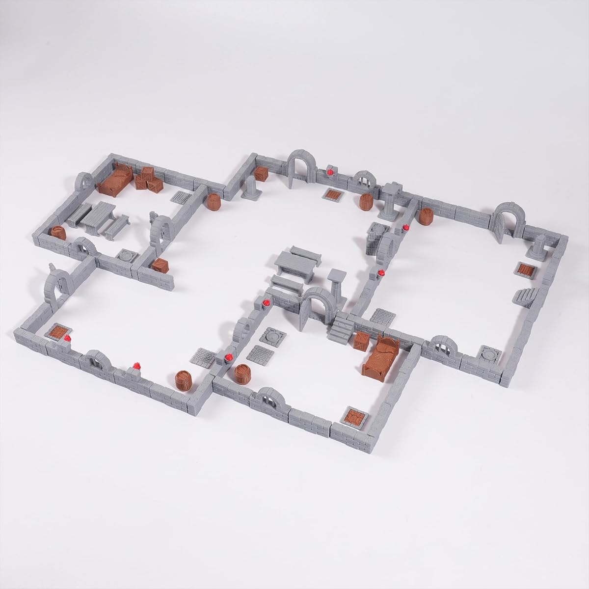 Juego modular de terreno de pared de piedra para mazmorra, paisaje en miniatura de 28 mm con paredes, puertas, barriles, cajas, camas, etc. para juegos de rol de mesa, juegos de guerra de fantasía y juegos de mesa (AMF01 A)