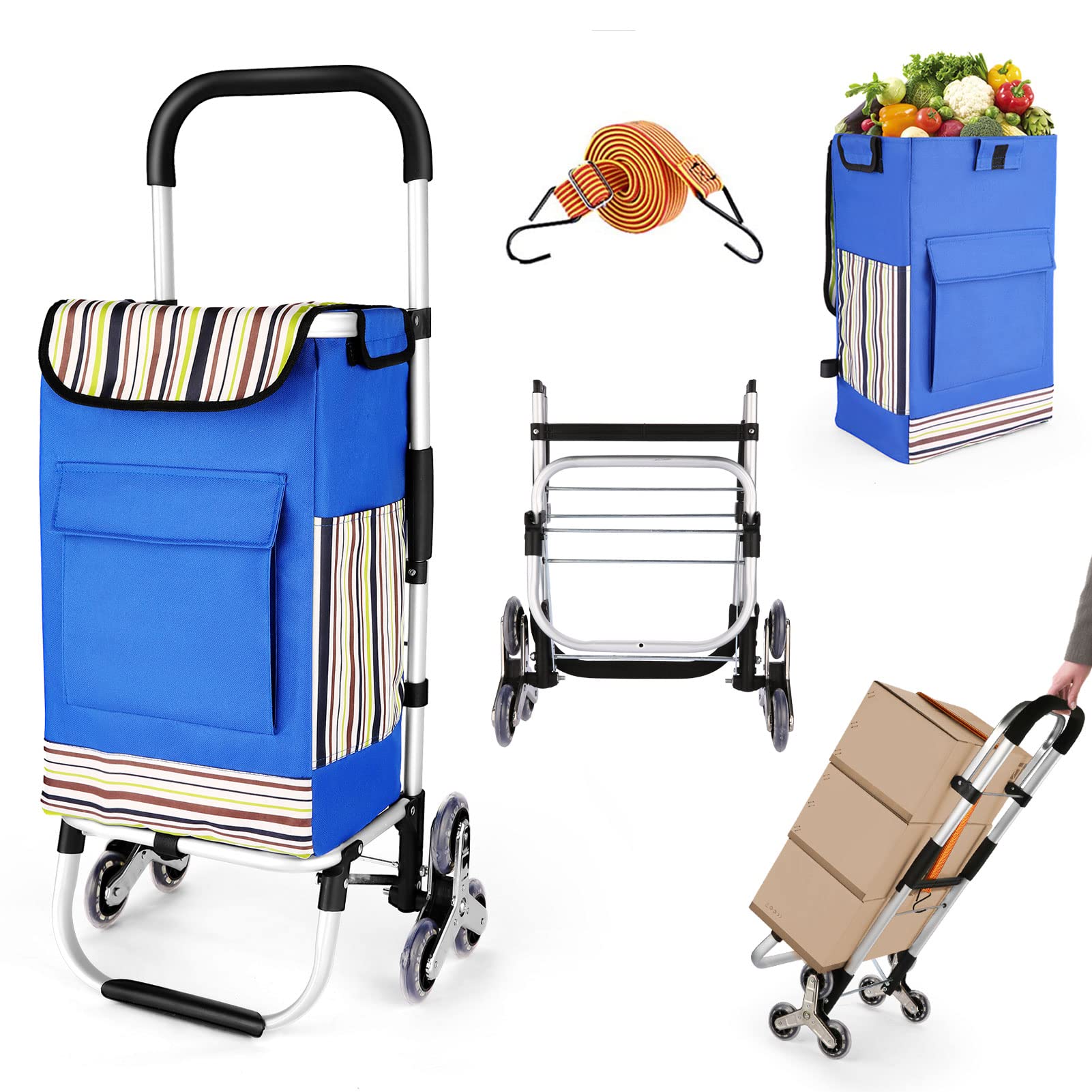 Buy FUNSAILLE Folding Shopping Cart for Groceries, 2 in 1 Grocery Cart on Wheels, Stair Climbing