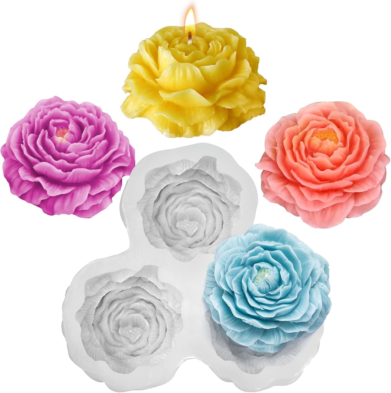Peony Mould Candle Rose Molds for DIY Scented Candle Wax Melts Aromatherapy Epoxy Resin Crafts Home Decor Gifts Mini Soap Bath Bombs Clay Chocolate Fondant Cake Mold-image-33