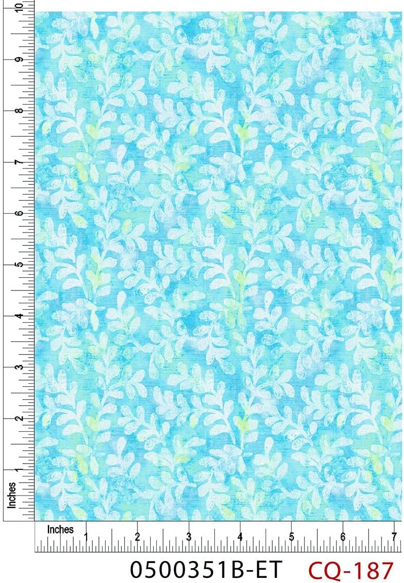 Fern Leaves Vintage Wall Paper Texture Design 100% Cotton Quilting Fabric by The Yard (Light Blue, White, Yellow)
