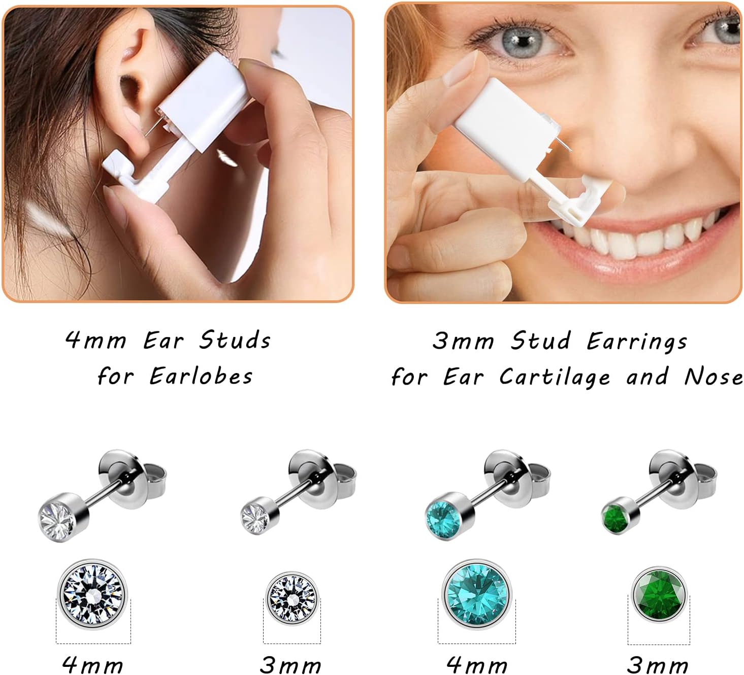 Self Ear Piercing Gun Kit, Disposable Ear Piercing Gun No Pain Safety Asepsis Piercing Ear Gun