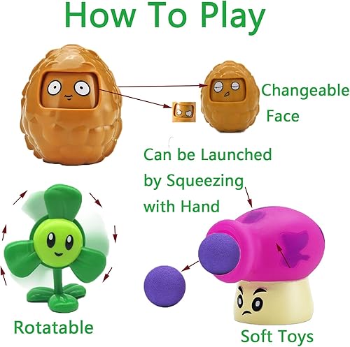 Miniatura 4 de JHESAO Juego de 7 figuras de acción de plantas y zombis, juego de juguetes de PVZ, serie 1, 2, grandes regalos para niños y fanáticos, cumpleaños y