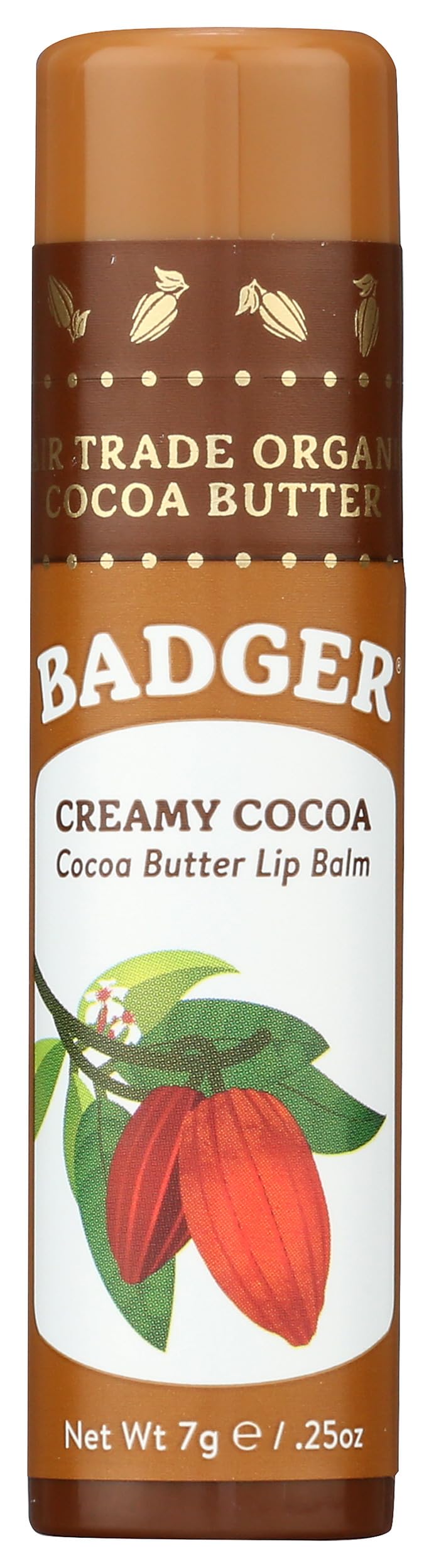 Badger - Cocoa Butter Lip Balm, Creamy Cocoa, Certified Organic Lip Balm, Fair Trade, Natural Lip Balm, Lip Butter, Lip Balm Cocoa Butter, Cocoa Care Lip Balm, 0.25 oz