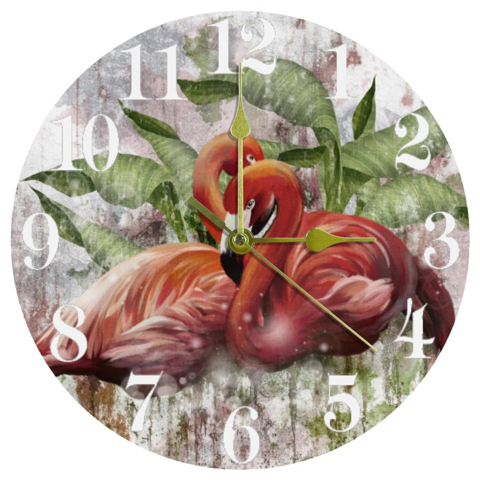 Horloge murale sans tic-tac ronde et silencieuse motif flamant rose pour en finir avec le bruit