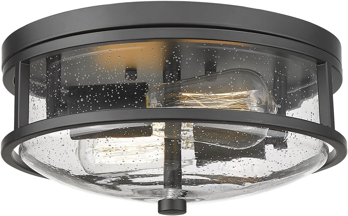 Flush Mount Ceiling Light Fixture, 12 Inch 2-Light Modern Farmhouse Semi Ceiling Light with Seeded Glass for Bedroom, Entryway, Kitchen, Hallway, ROS88 BK