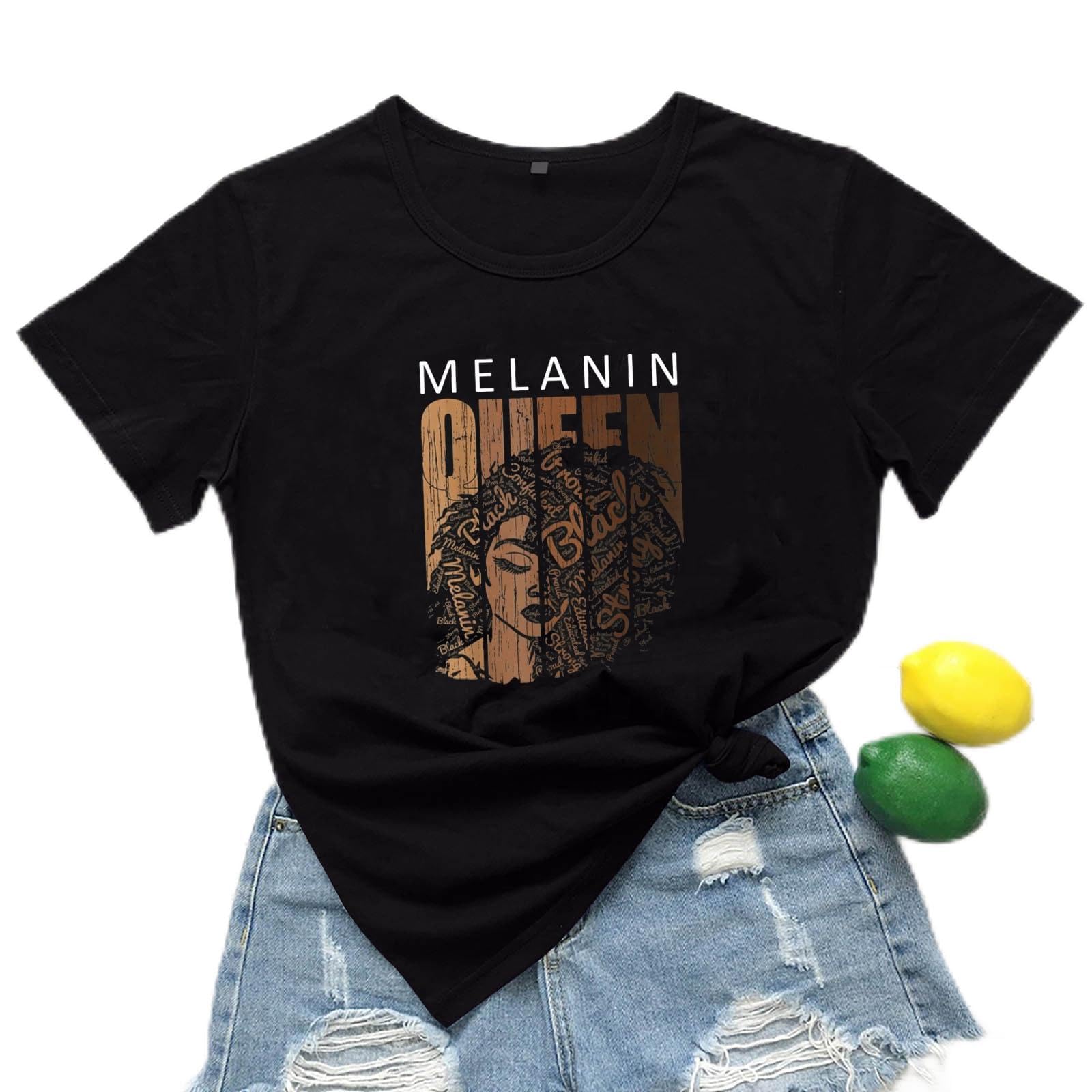 Women's Cotton Half Sleeve Printed Black T Shirt