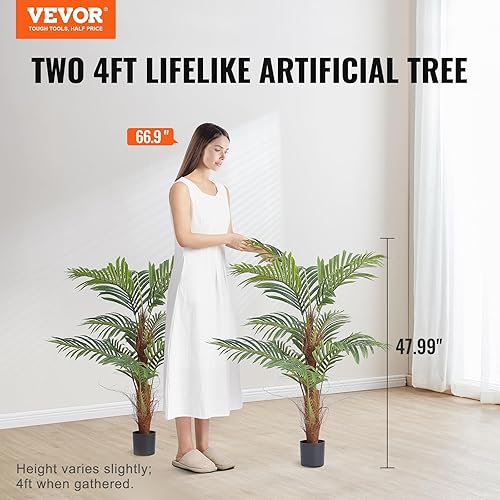 Miniatura 2 de VEVOR Palmera artificial, planta sintética de 4 pies de alto con 10 hojas artificiales y tierra para macetas cubierta de musgo, árbol falso verde