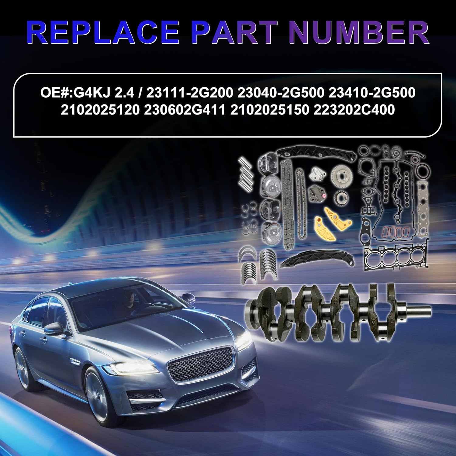 G4KJ 2.4 Engine Overhaul Rebuild Kit Fits for Hyundai Santa Fe 10-20/ Sonata 06-19/ Tucson 10-20, Kia Forte 10-13/ Optima 06-20/ Sorento 11-20/ Sportage 12-19 2.4L OE 23111-2G200 23040-2G500