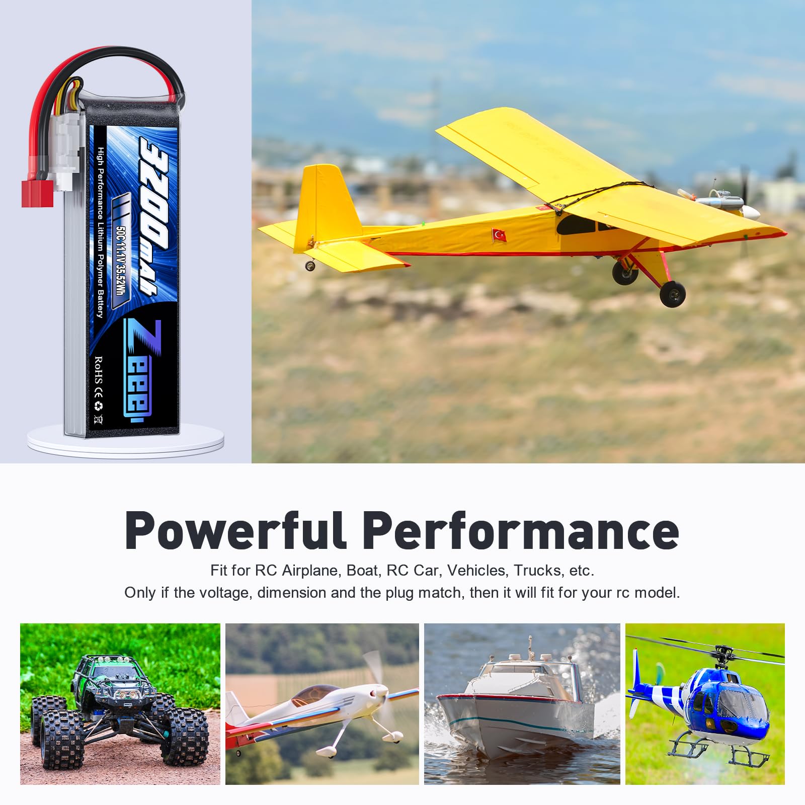 Zeee 3S Lipo Bateria 3200mAh 11,1V 50C 3S RC Bateria ze złączem T do FPV Racing Drony Rower Szosowy Quadcopters Samolot Helikopter RC Łódź RC Samochód (2 sztuki)