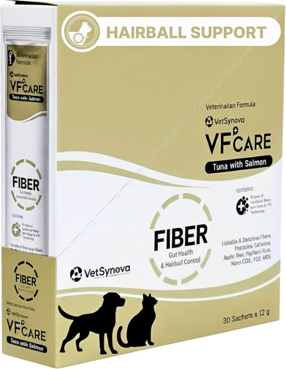 Fiber for Cats & Dogs – Tuna with Salmon – Cat Hairball Remedy & Cat Constipation Relief – 6 Functional Fibers with Prebiotics for Gut Health, Hairball Control – 30 Sachets