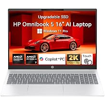 2026 HP OmniBook 5 16 Inch Laptop, 16" 2K IPS Touchscreen Business Laptop Computer Copilot Plus PC, AMD Ryzen AI 7> i7-1355U, 16GB DDR5+Upgraded 1TB/2TB SSD,Windows 11 Pro,10-Key Backlit KB, Sliver