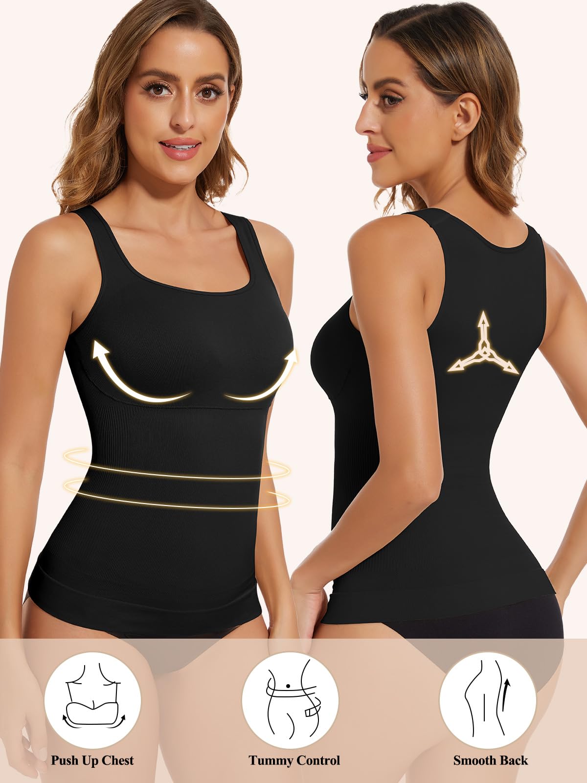Joyshaper Shapewear damski podkoszulek wyszczuplający brzuch, tank top, modelująca figurę, bez rękawów, top, prostokątny dekolt