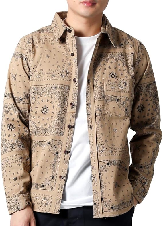 Amazon リアルコンテンツ Real Contents 長袖シャツ メンズ ブランド ペイズリー柄 バンダナ柄 総柄 シャツ 大きいサイズ ストレッチ カジュアル 秋 秋服 H023 Rc シャツ 通販