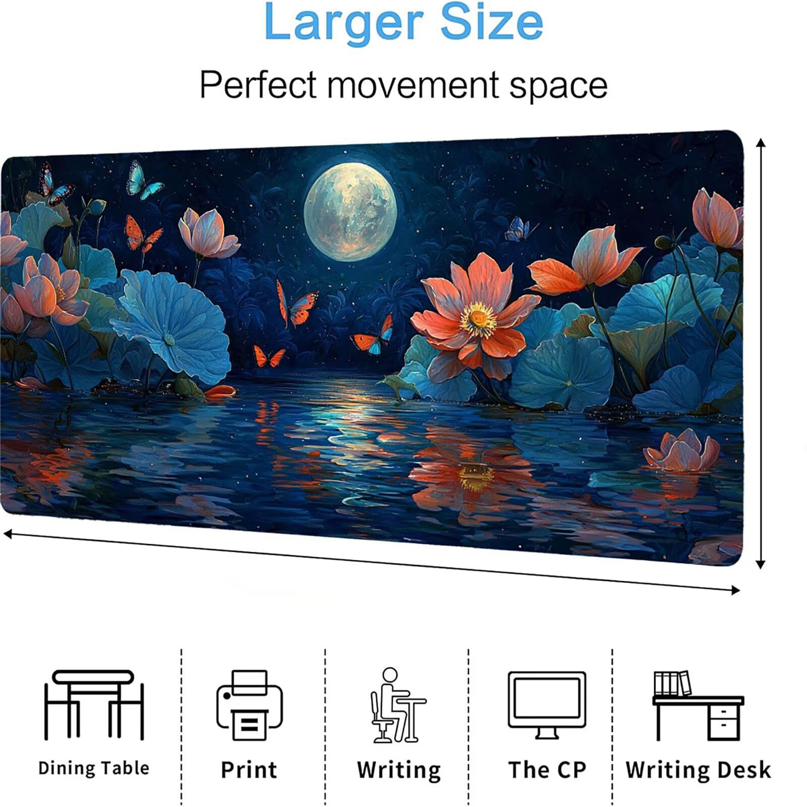 Podkładka pod mysz księżycową, podkładka pod mysz do gier XXL 1200 x 600 x 5 mm, podkładka na biurko dla graczy, bardzo duża bezszwowa mata na stół dla graczy, antypoślizgowa podstawa, wodoodporna