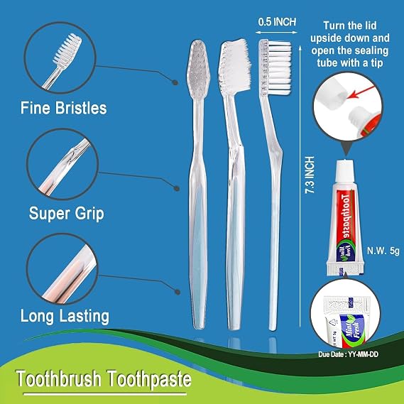 50 Pack Disposable Toothbrushes with Toothpaste, Individually Wrapped Disposable Toothbrushes Bulk Soft Bristle Manual Travel Toothbrush Kit