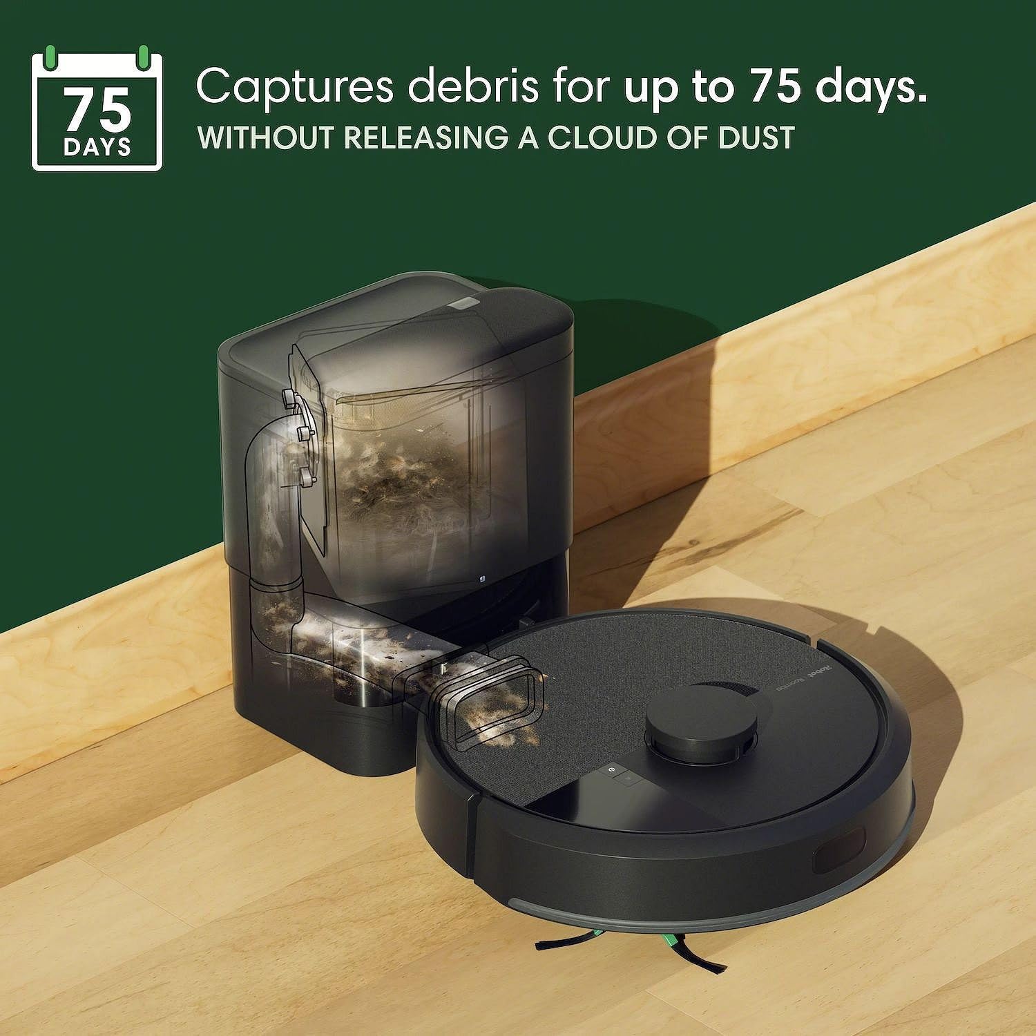 iRobot Roomba 106 AutoEmpty Dock capturing debris for up to 75 days