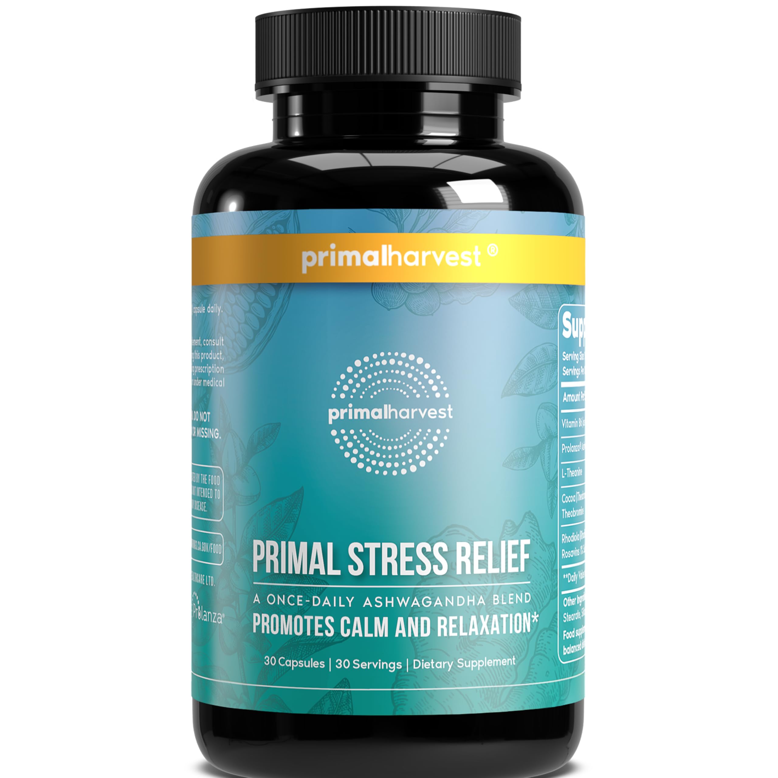 - Primal Harvest Stress Relief Supplement for Women and Men Pure Ashwagandha Root Extract, L-Theanine Supplements, 30 Capsules